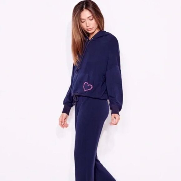 SUNDRY Revolve Heart Patch Hoodie in Blue Women's Size 2 / Small - Picture 1 of 5
